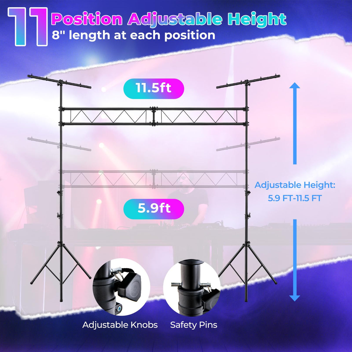 Lucktree DJ Light Stand, 14FT Lighting Truss System with 32 Lights Hold 220LBS Capacity