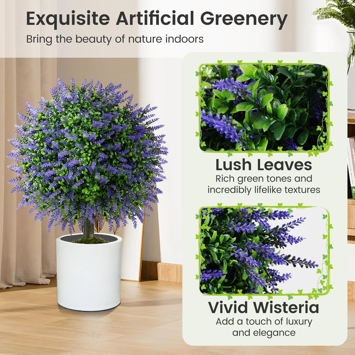Lucktree 22'' Artificial Wisteria Topiary Ball Tree with Vivid Wisteria