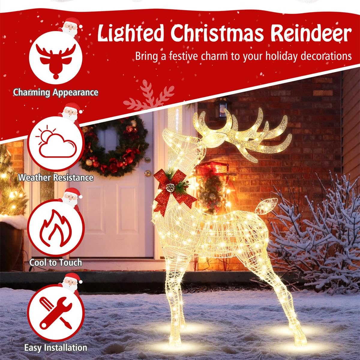 Lucktree Lighted Christmas Reindeer | 4.4 FT Pre-Lit Xmas Holiday Decoration