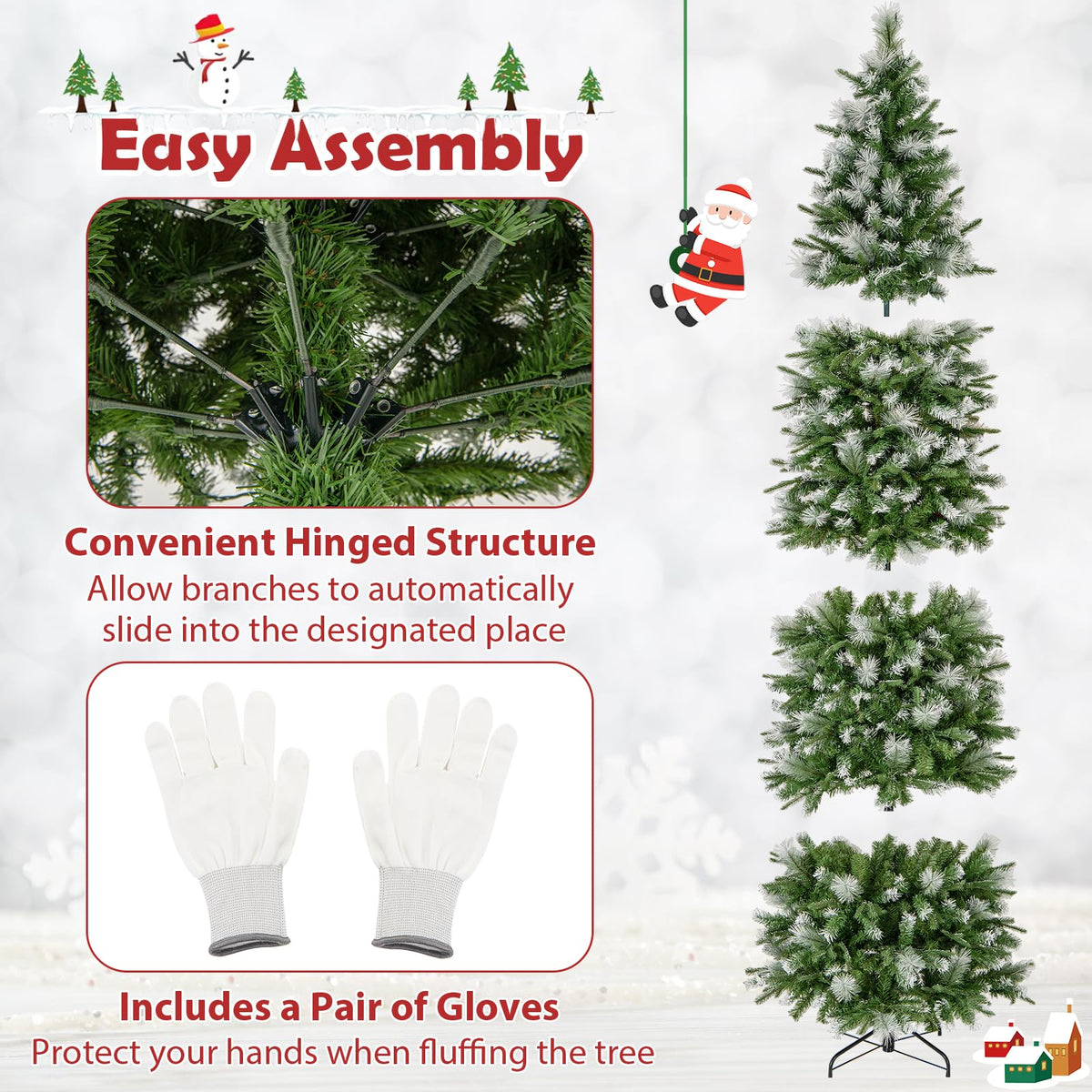 Lucktree 6ft / 7.5ft / 9ft Pre-Lit Pencil Christmas Tree with Flocked Frosted Tips & LED Lights