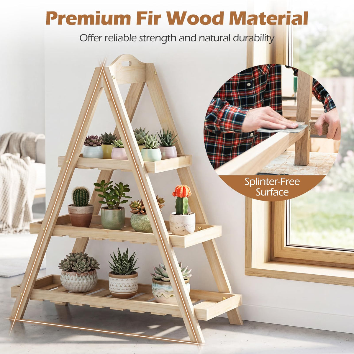 Lucktree 3-Tier Plant Stand Indoor | 28.5" Wood Flower Pot Plant Display Shelf