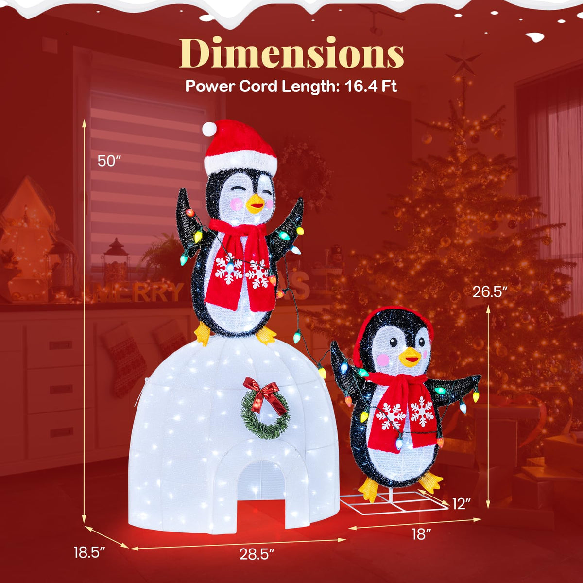 Lucktree Lighted Christmas Penguins & Igloo Decorations