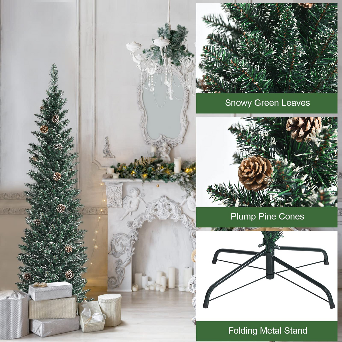 Lucktree Artificial Pencil Christmas Tree, Snow Flocked Slim Xmas Tree - LucktreeUS