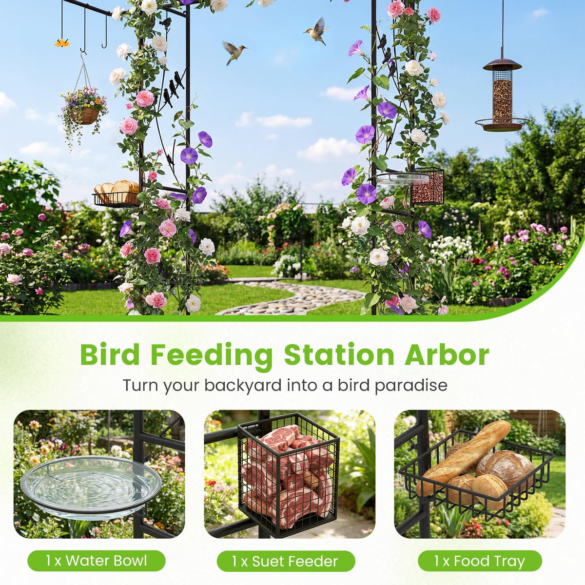 Lucktree 84'' Garden Arbor with Bird Feeding Station