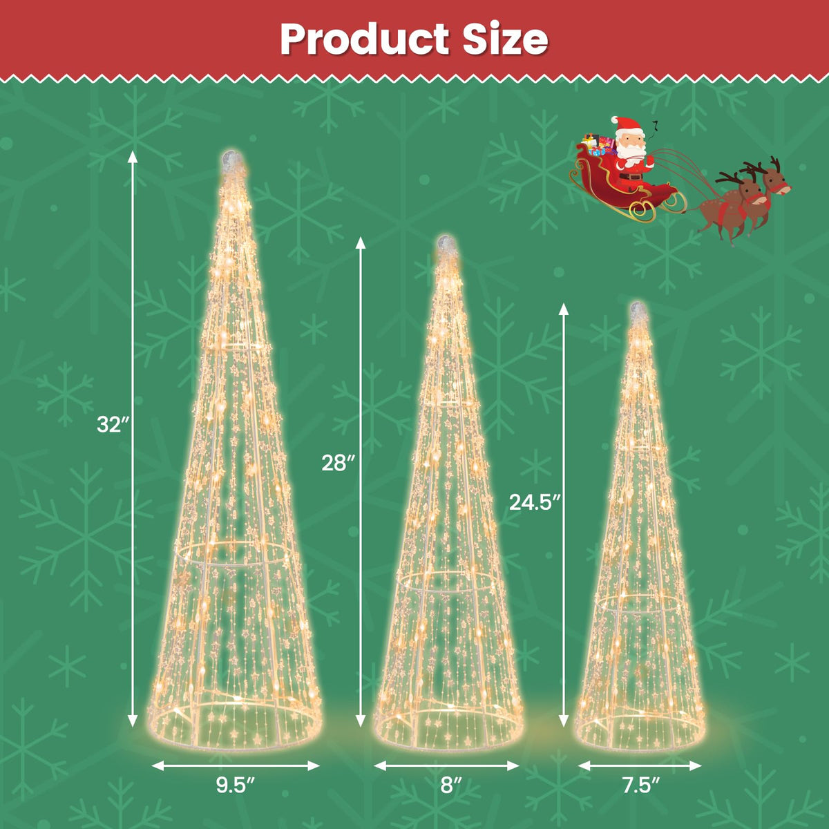 Lucktree Set of 3 Lighted Christmas Cone Trees