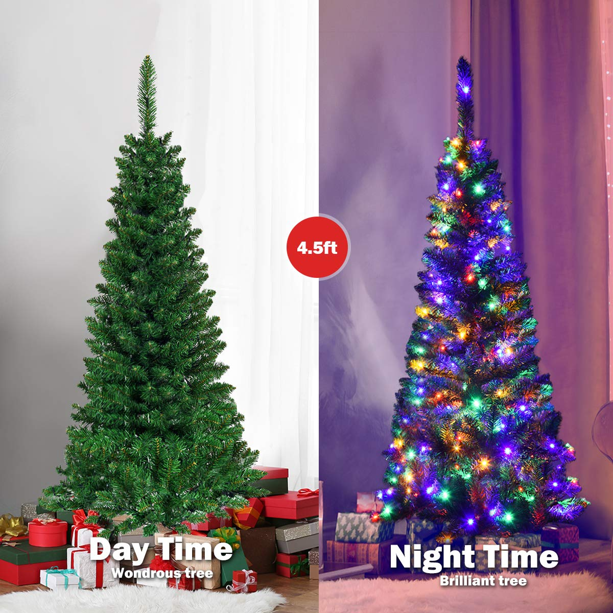 Lucktree 4.5FT / 6.5FT / 7.5FT Prelit Pencil Christmas Tree, Premium Hinged Fir Tree - LucktreeUS