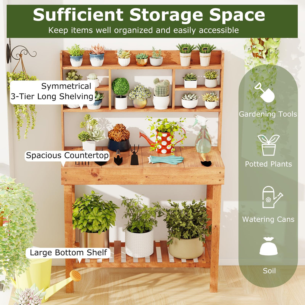 Lucktree Outside Solid Wood Potting Table with Flip-up Tabletop