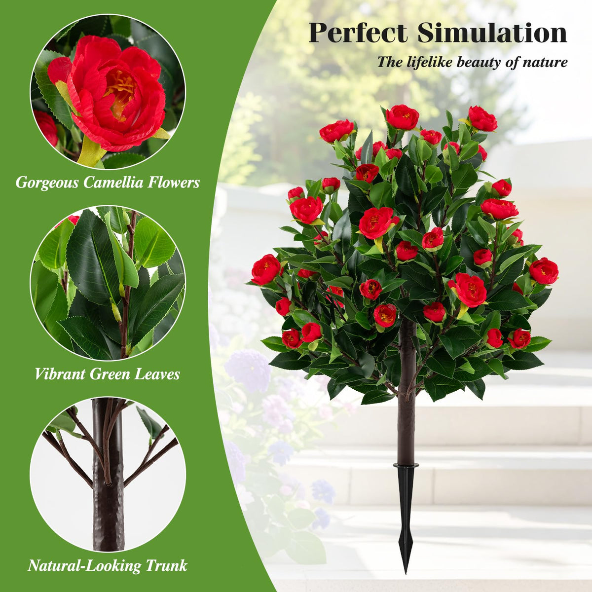 Lucktree 31 Inches Artificial Camellia Tree Set 2 Pack Fake Flower Trees