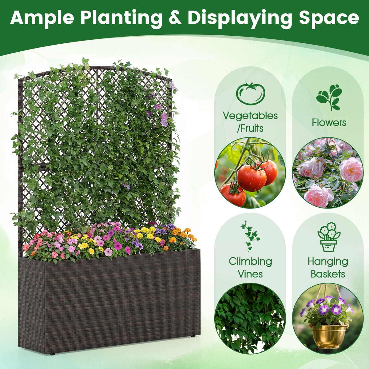 Lucktree Raised Garden Bed with Trellis | 58'' Tall PE Rattan Planter Box w/Liner & Drainage