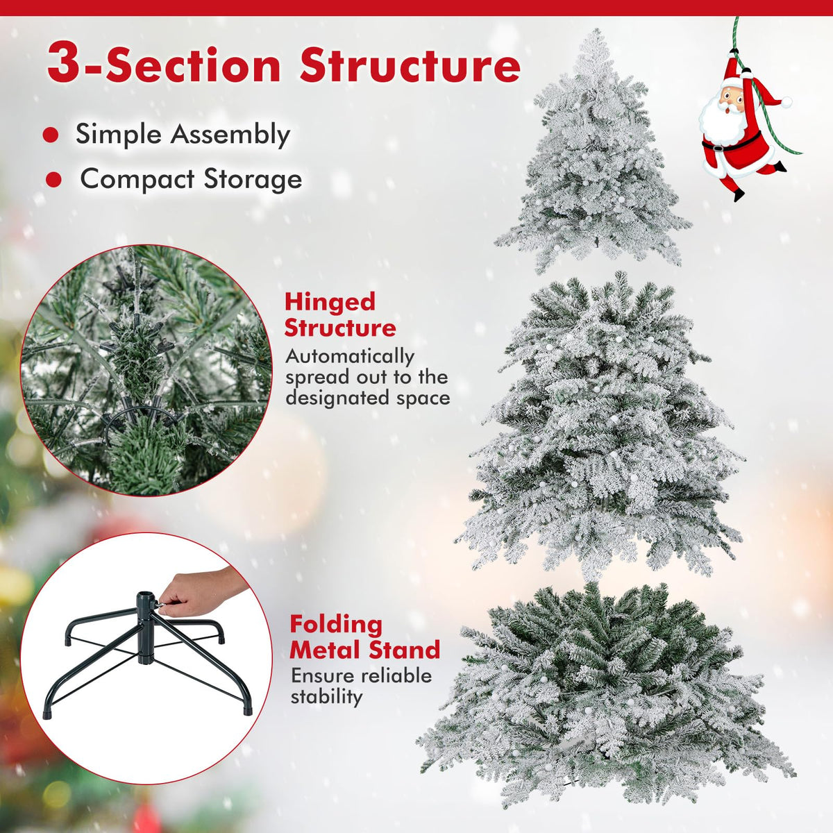 Lucktree Pre-Lit Snow Flocked Christmas Tree with Mixed Branch Tips & LED Lights