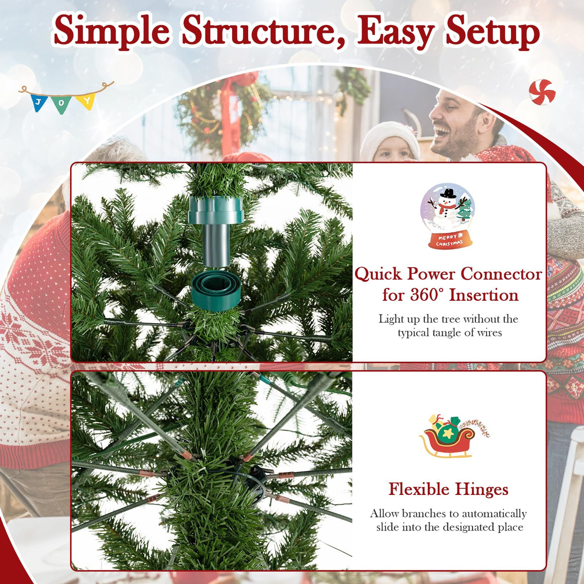Lucktree 12 FT Tall Pre-Lit Hinged Xmas Tree with Quick Power Connector