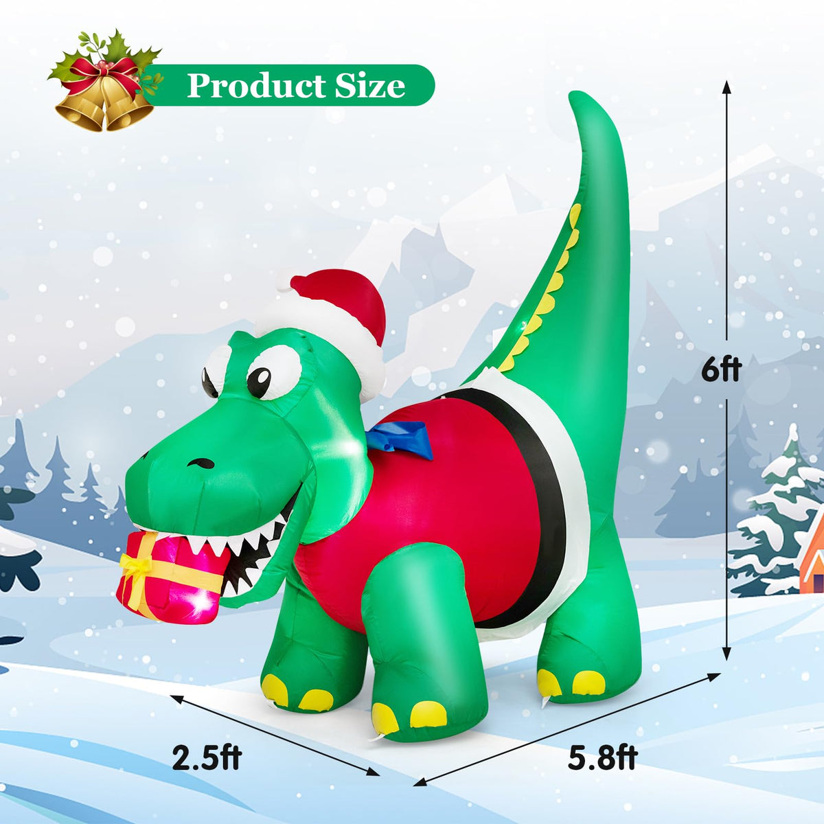 Lucktree 6 FT Lighted Inflatable Christmas Dinosaur Bite a Gift Box