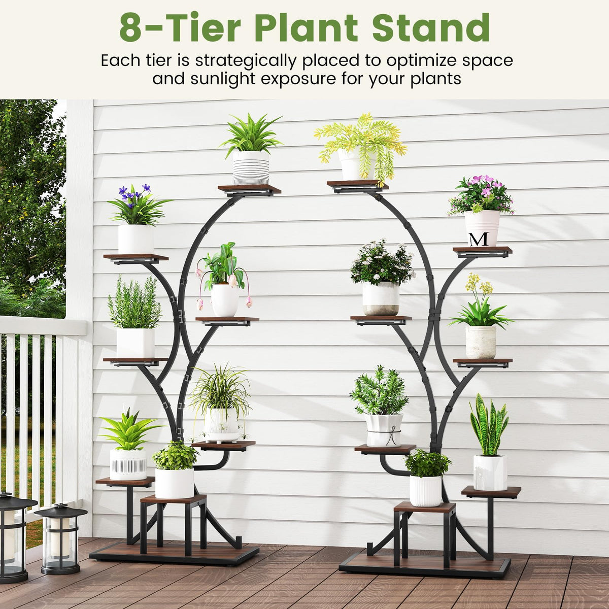 Lucktree Plant Stand Indoor with Grow Lights 8-Tier 58" Tall Corner Metal Plant Shelf