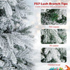 Lucktree Pre-Lit Snow Flocked Christmas Tree, Artificial Hinged Xmas Tree with Branch Tips, PE & PVC Mixed Leaves