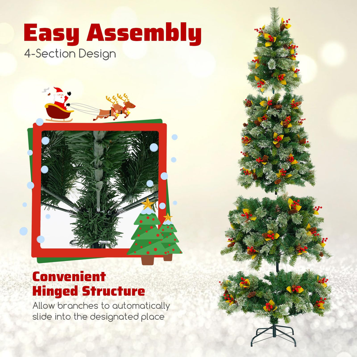 Lucktree 9ft Pre-Lit Artificial Christmas Tree, Hinged Xmas Tree with 1416 PVC & Pine Needles