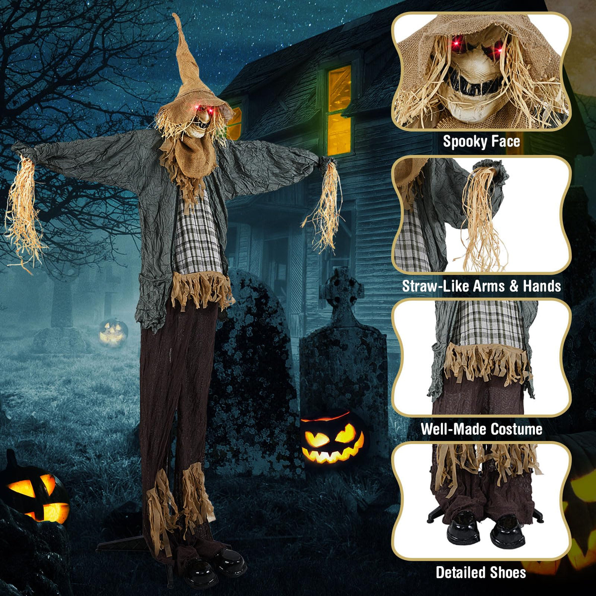 Lucktree 7 FT Halloween Decoration Animated Standing Scarecrow
