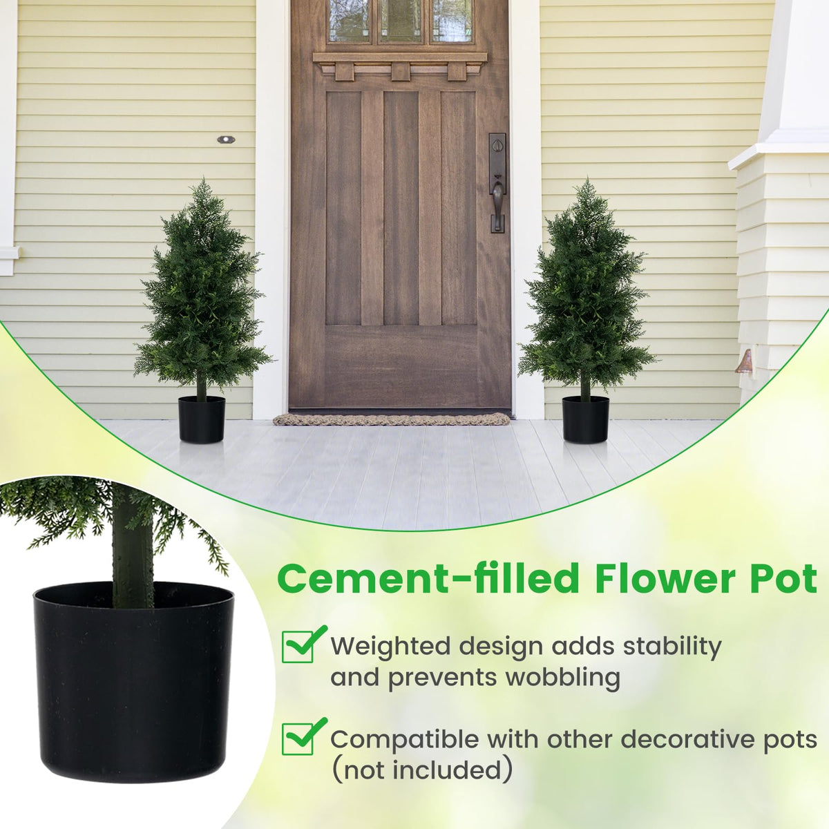 Lucktree 31.5'' Artificial Cedar Topiary Trees for Outdoors, Potted Fake Cypress Trees with Cement Plastic Pot