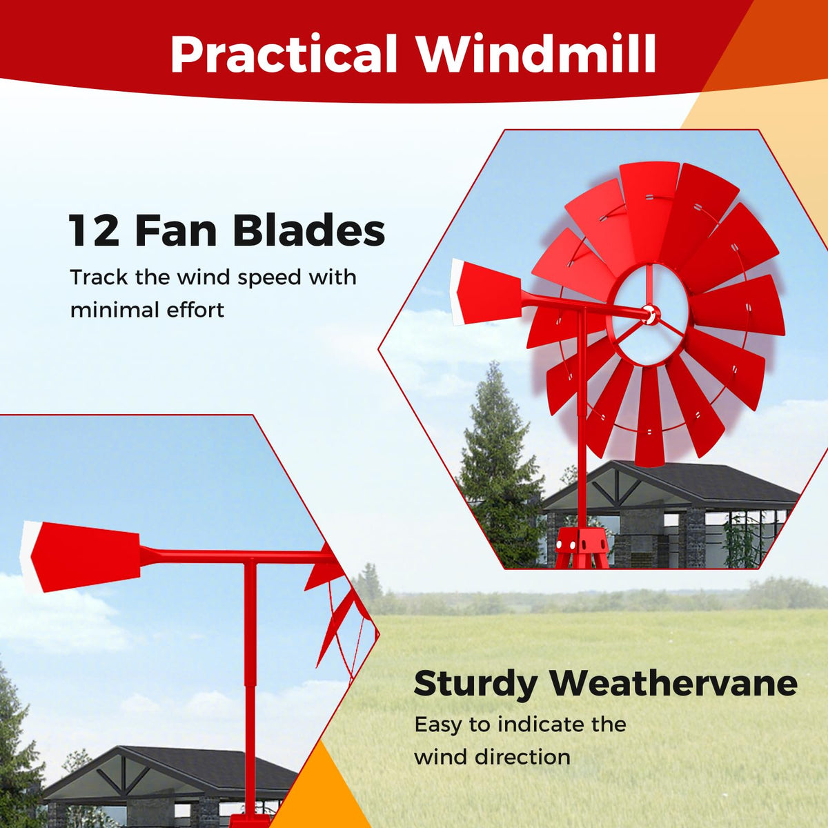 Lucktree 8.3FT Windmill Yard Garden Metal Ornamental Wind Mill Weather Vane Weather Resistant