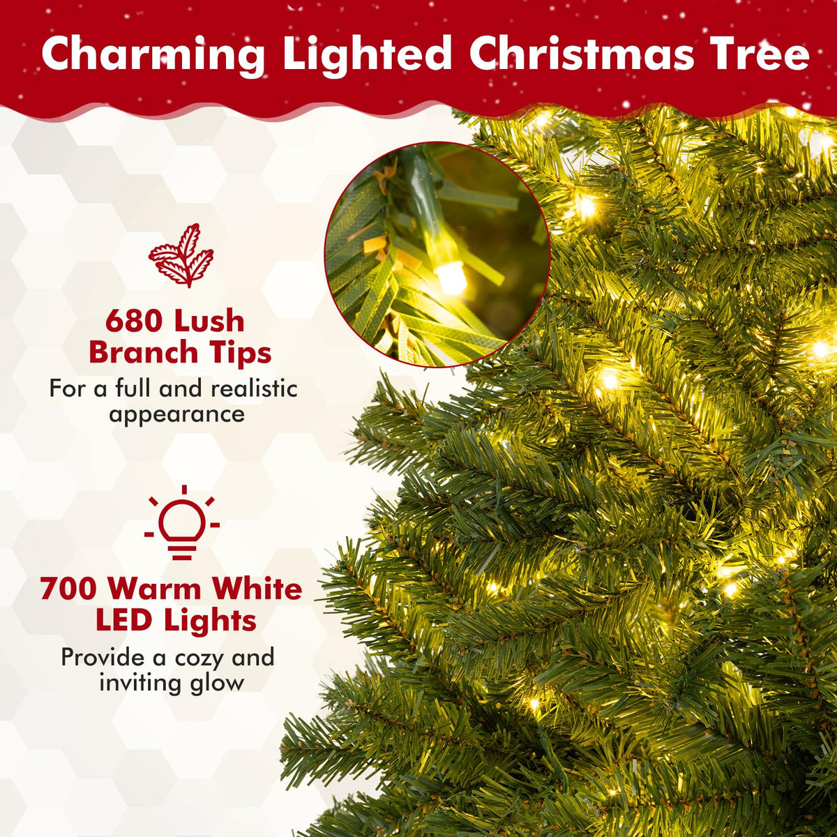 Lucktree 6FT | 7FT | 8FT Pre-Lit Remote Control Artificial Christmas Tree with Warm White LED Lights