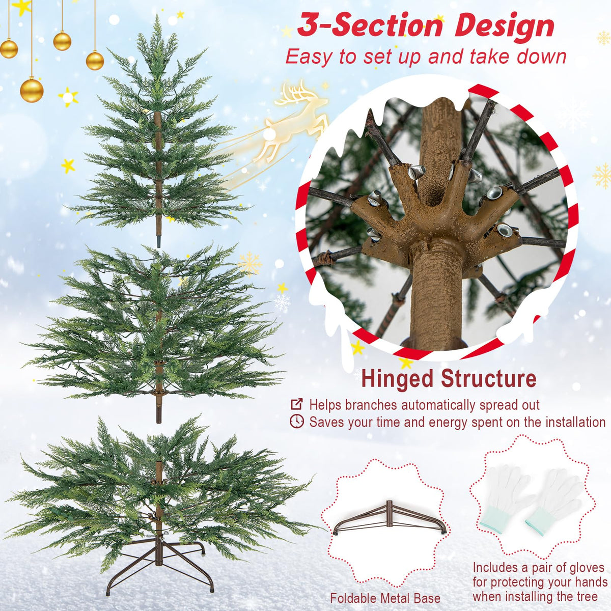Lucktree 6.5ft / 7.5ft Simulated Artificial Cypress Xmas Tree with Warm-White Fairy LED Lights