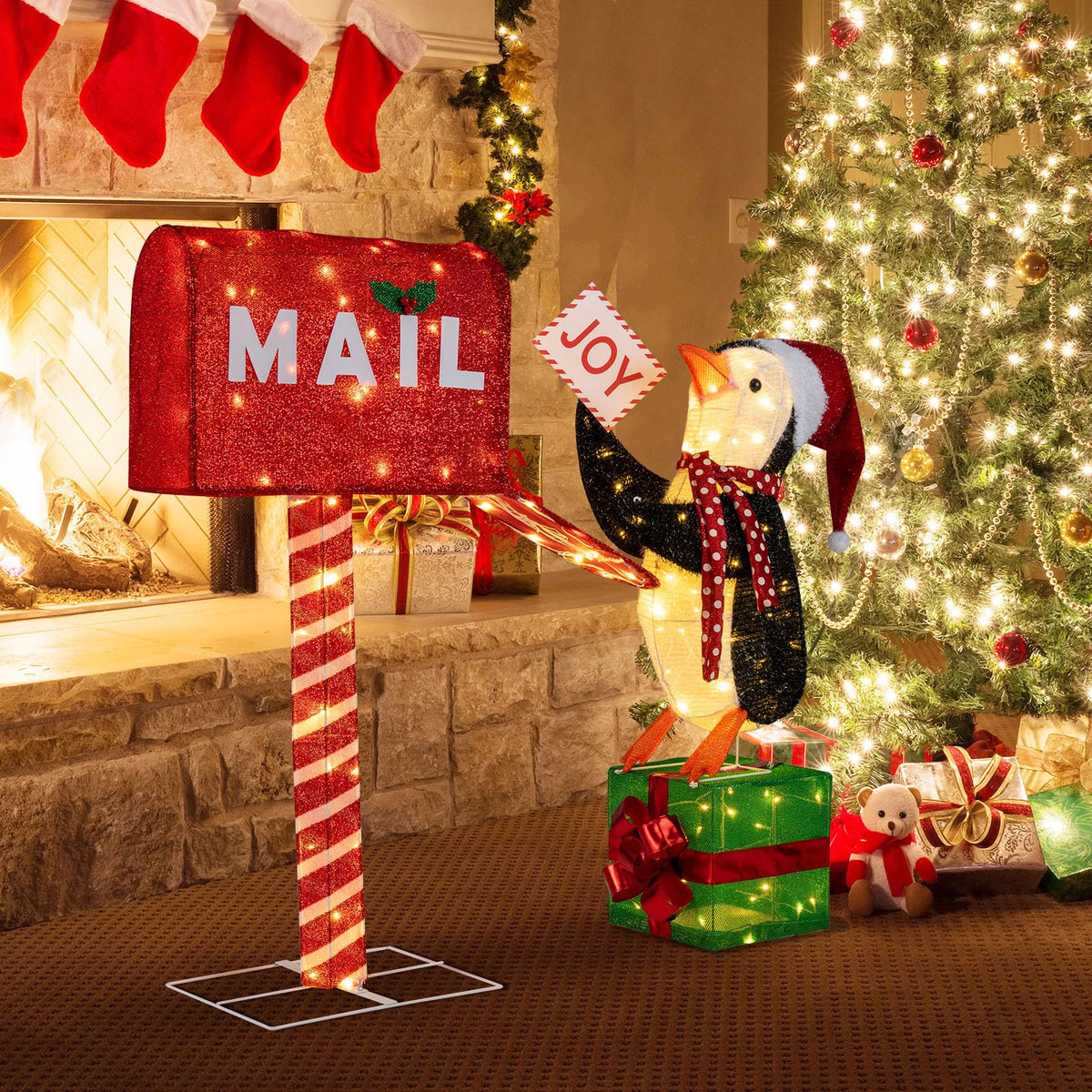 Lucktree Christmas Lighted Mailbox & Penguin