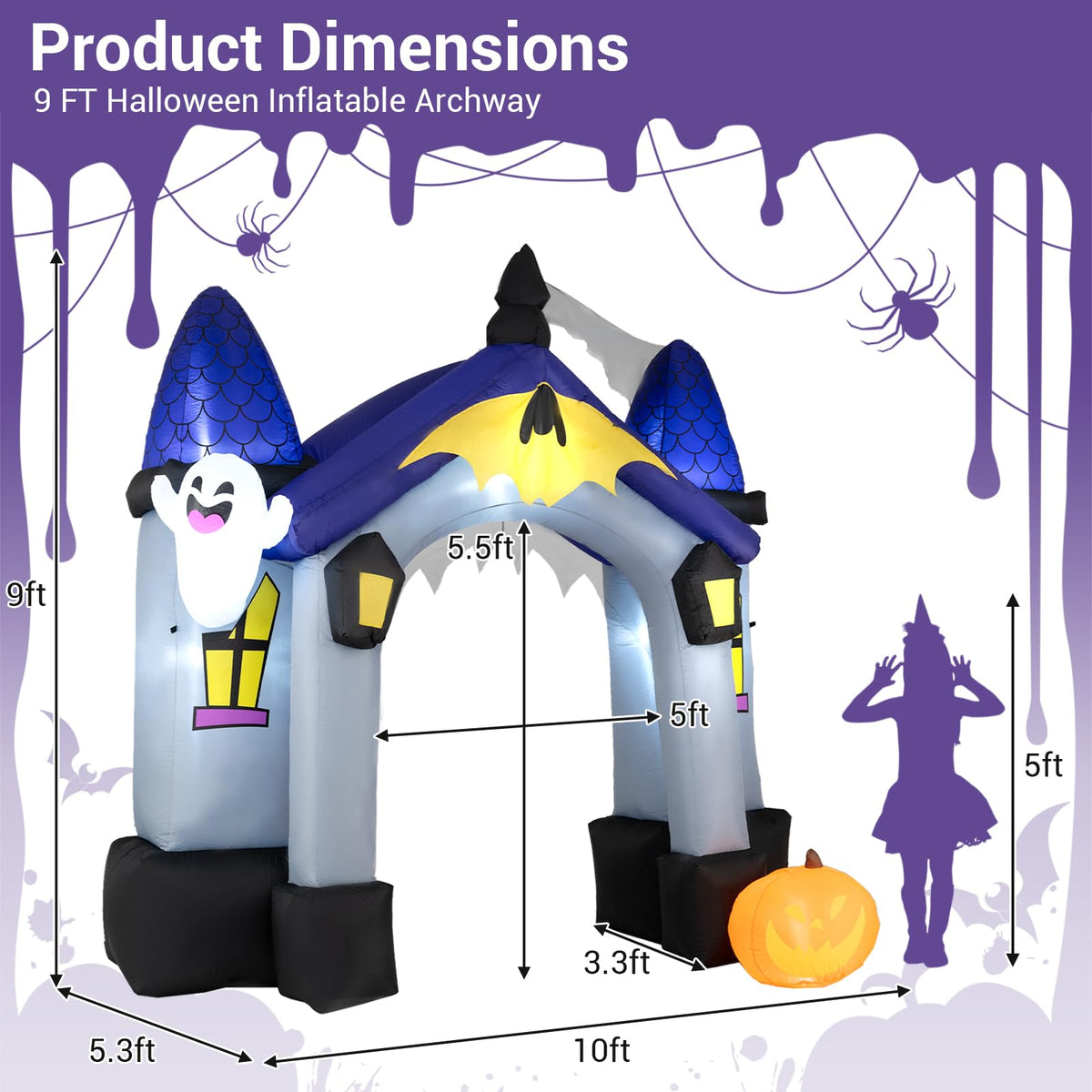 9FT/270 CM Halloween Inflatable Archway with LED Lights