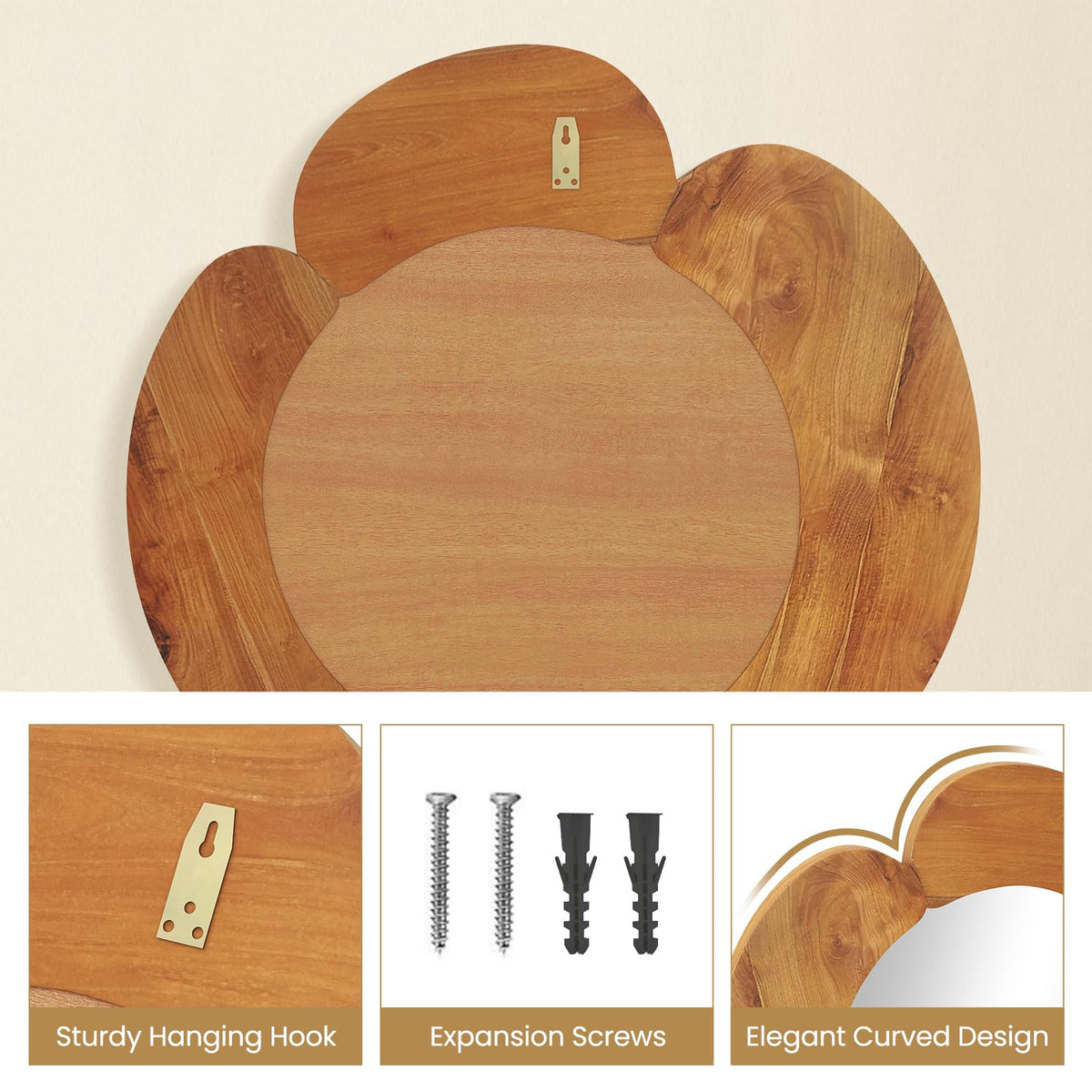 Lucktree Irregular Wall Mirror with Teak Wood Frame