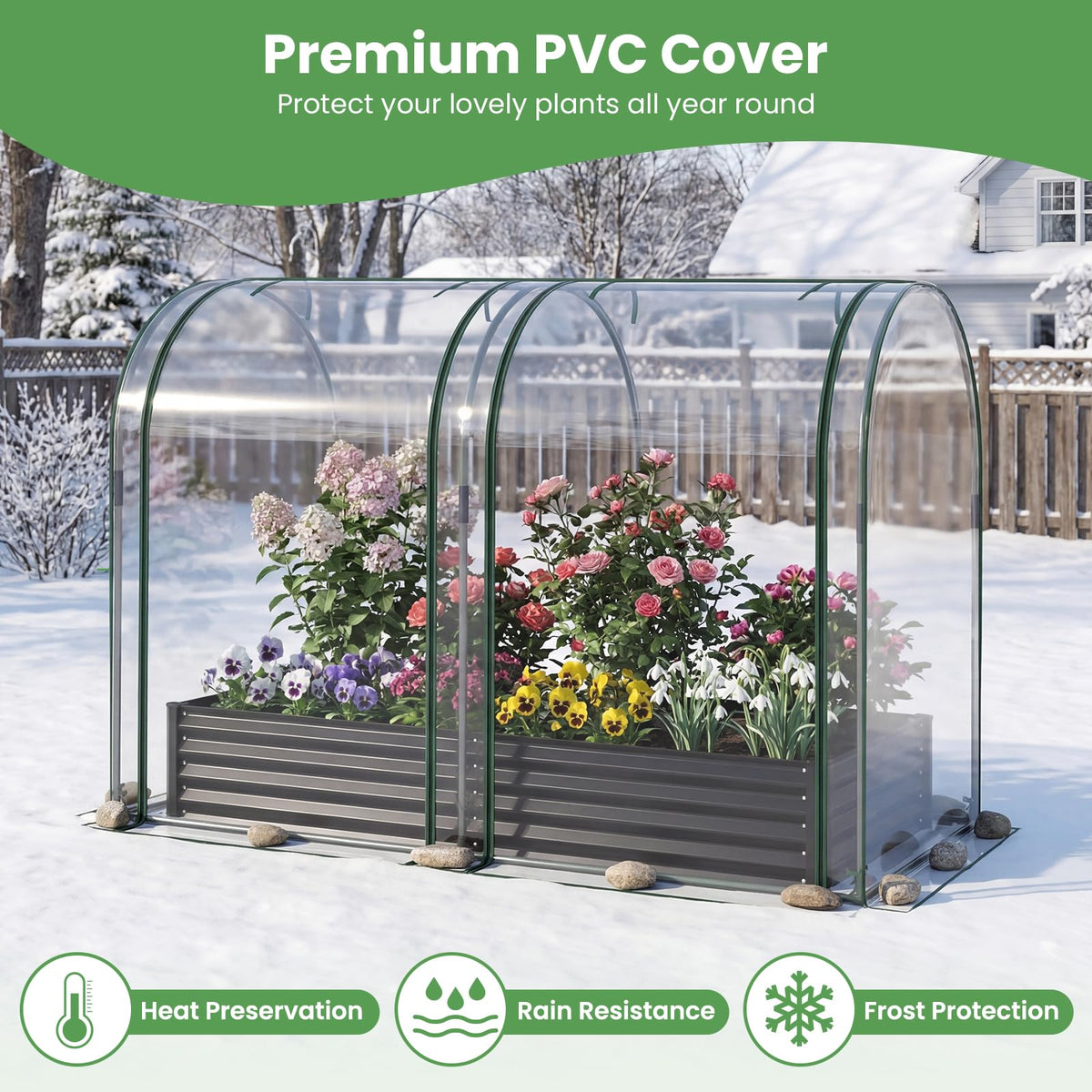 Lucktree 6x3x1 FT Galvanized Raised Garden Bed with Greenhouse Cover