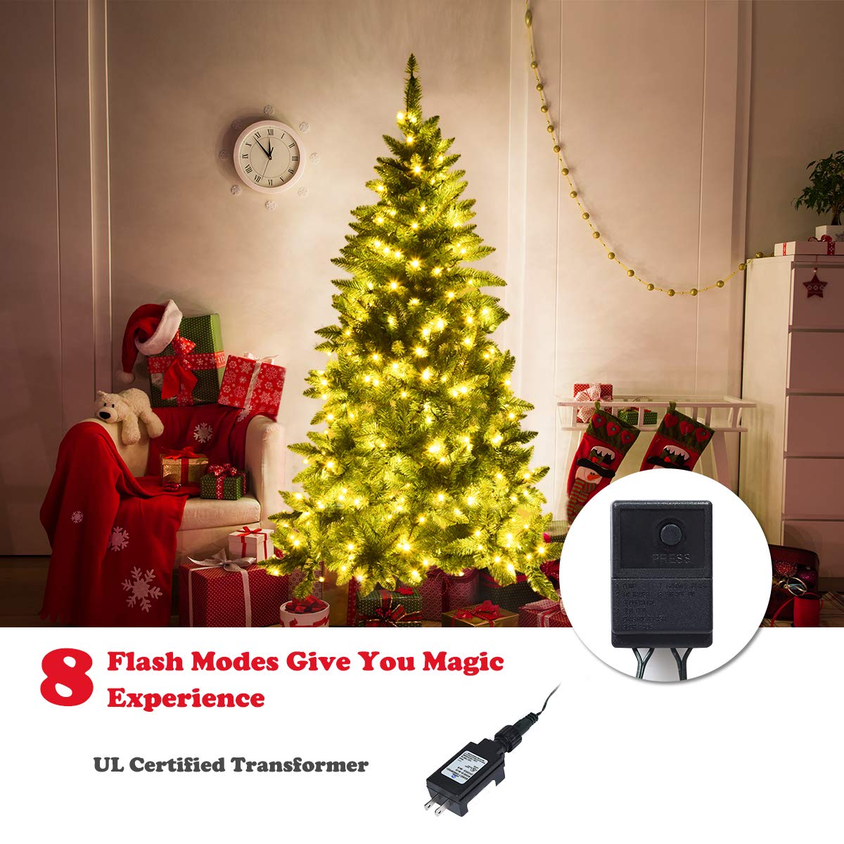 5ft/6ft Prelit Half-Shape Christmas Tree, Premium PVC Needles Artificial Tree - LucktreeUS