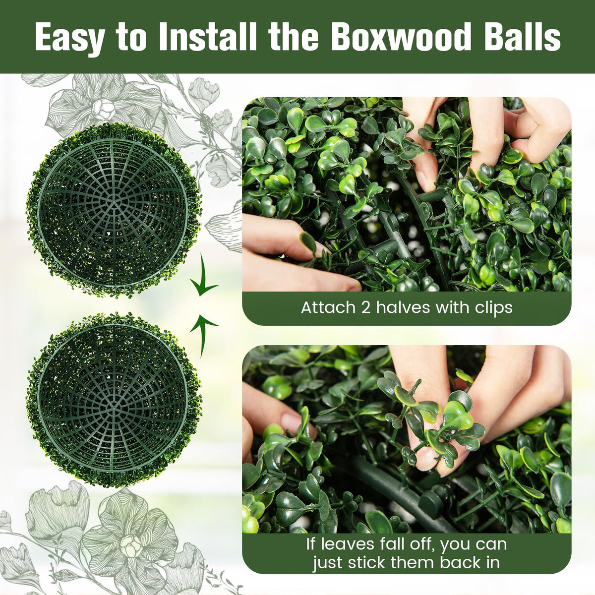 19 Inch Topiary Ball 2 pcs Sun Protective Faux Boxwood Greenery Balls