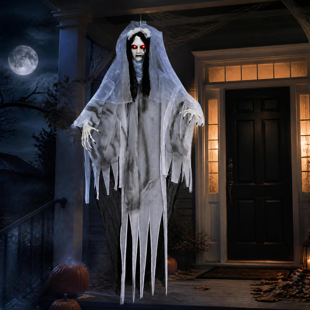 Lucktree 6 FT Animated Halloween Ghost Bride Decoration with Lighted Eyes