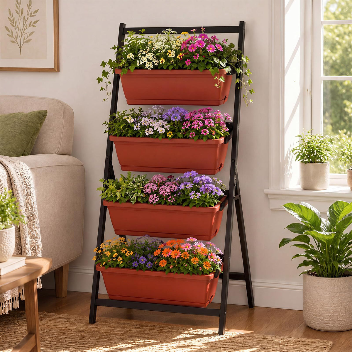 Lucktree 4-Tier Vertical Garden Planter with 4 Container Boxes & Drainage System (1/2)