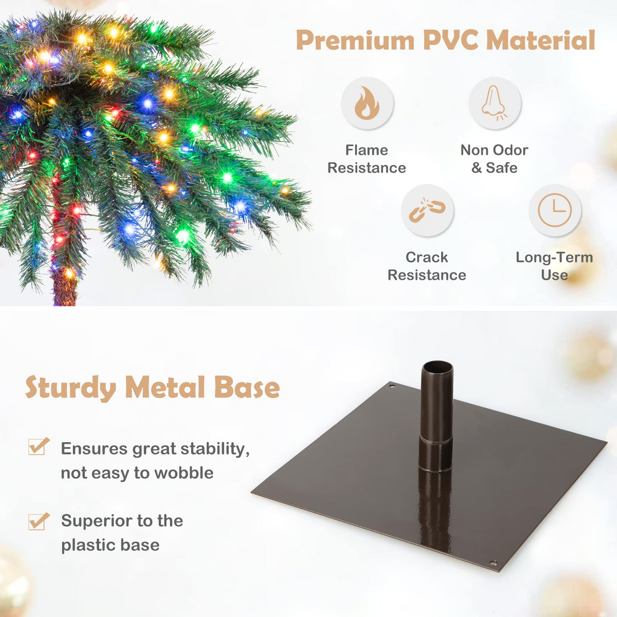Lucktree 6 FT Pre-Lit Artificial Christmas Tree, Lighted Xmas Palm Tree W/ 210 Multi-Color LED Lights - LucktreeUS
