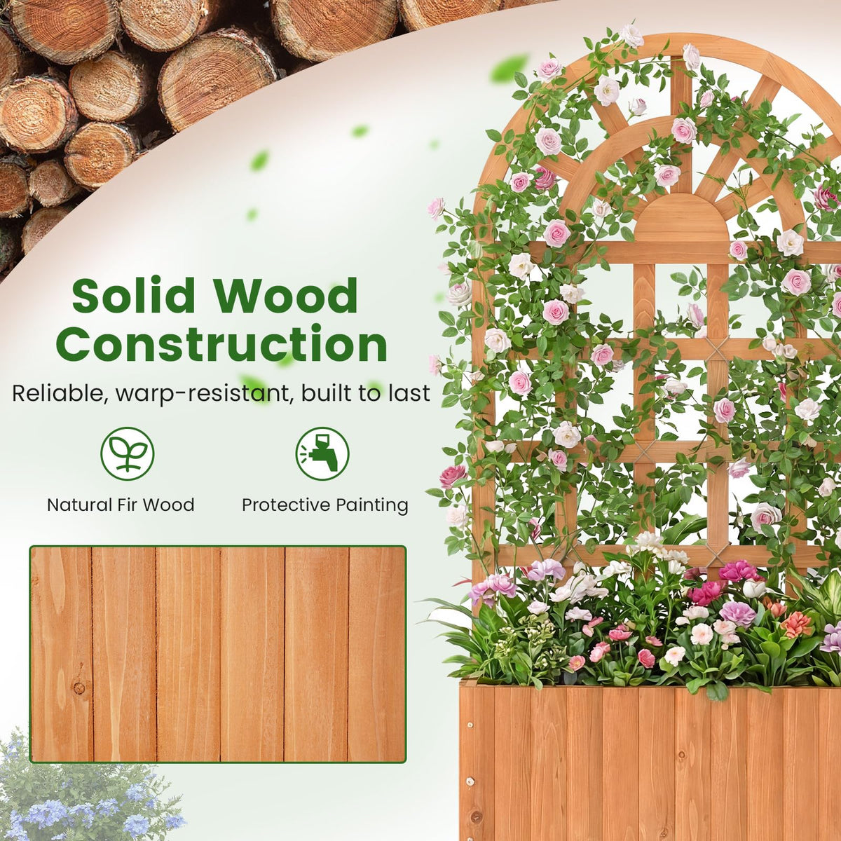 Lucktree Wooden Raised Garden Bed with Trellis 48 Inch Outdoor Screen