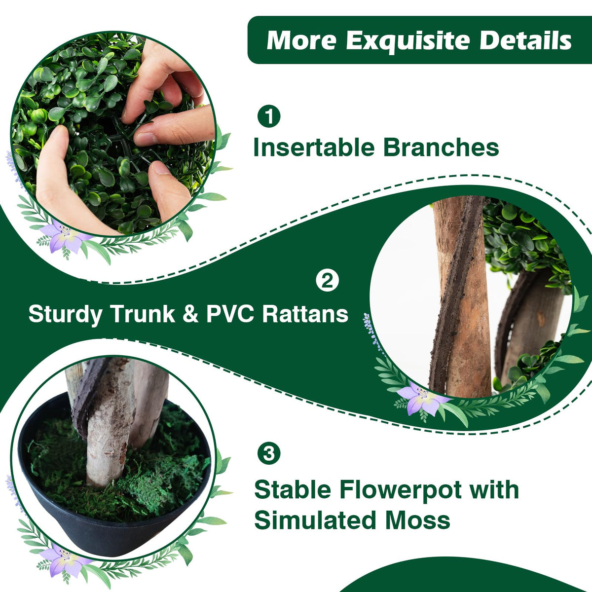 Lucktree 3ft Artificial Boxwood Topiary Ball Tree, Faux Potted Plants with Solid Wood Trunks