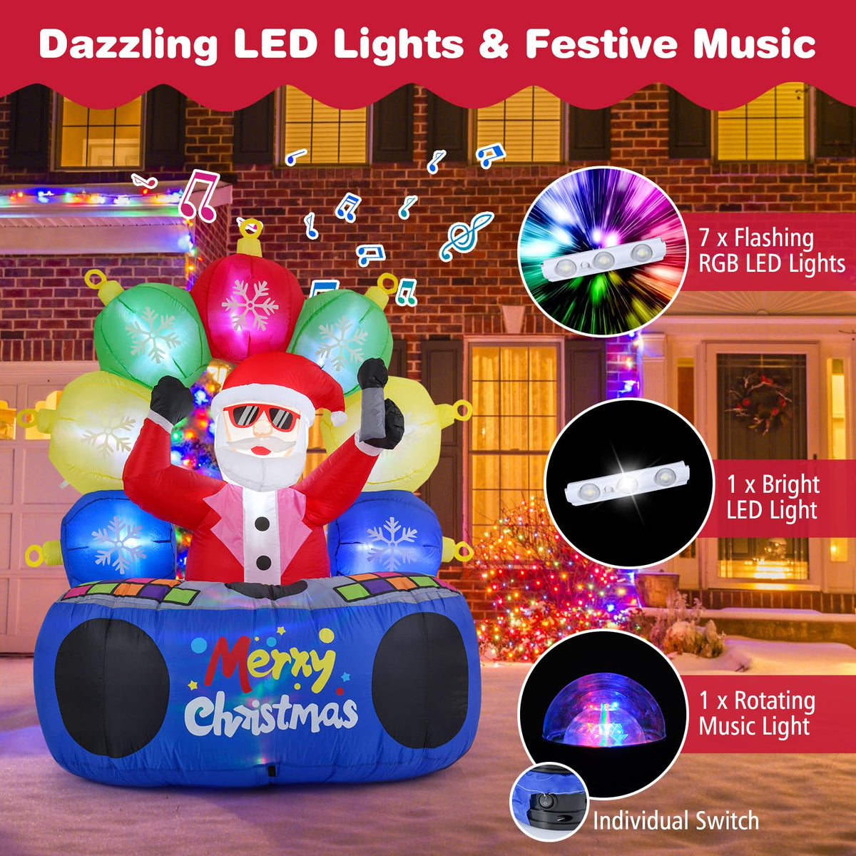 Lucktree 6Ft Inflatable DJ Santa, Inflatable Christmas Decoration