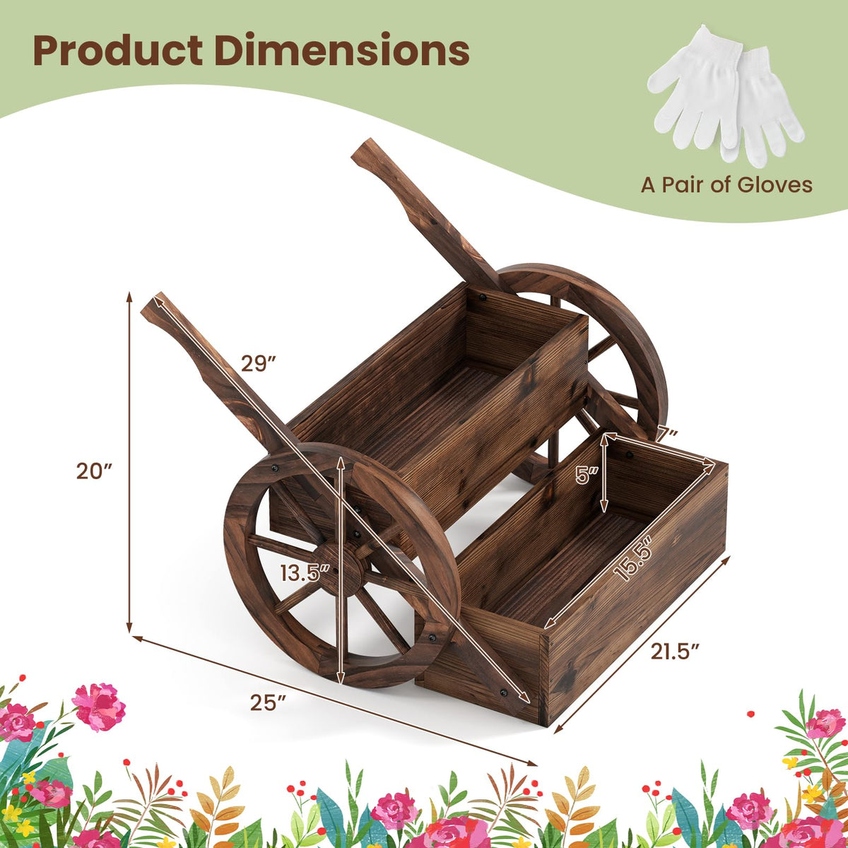 Lucktree Wooden Wagon Planter Box with Wheels