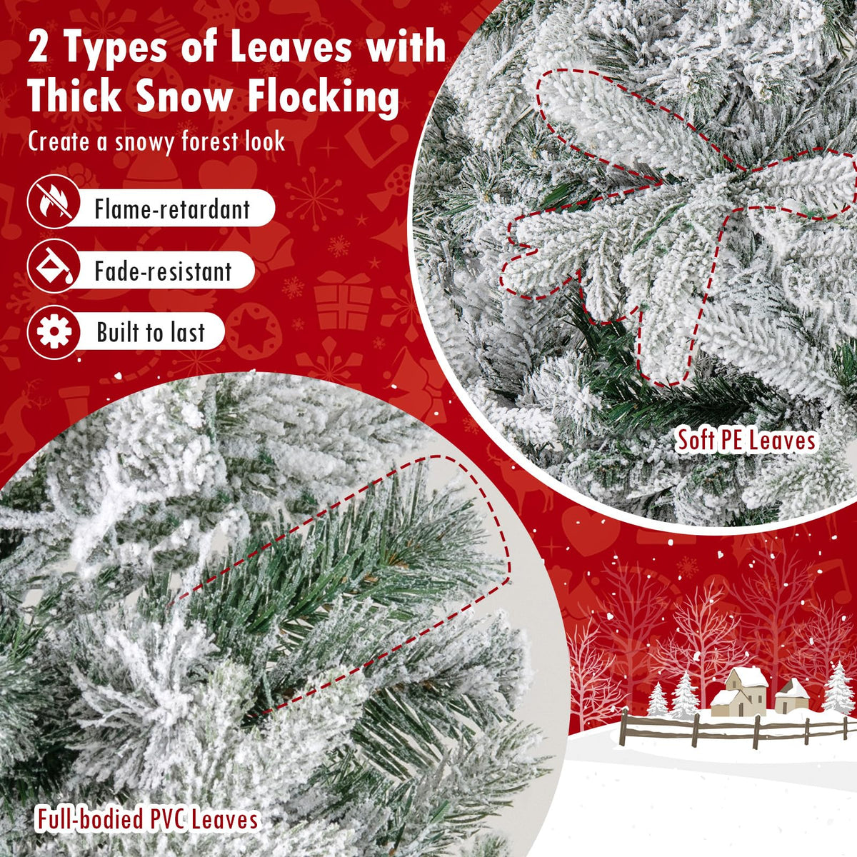 Lucktree 7 FT Half Snow Flocked Christmas Tree with 240 Warm White & Multicolored LED Lights