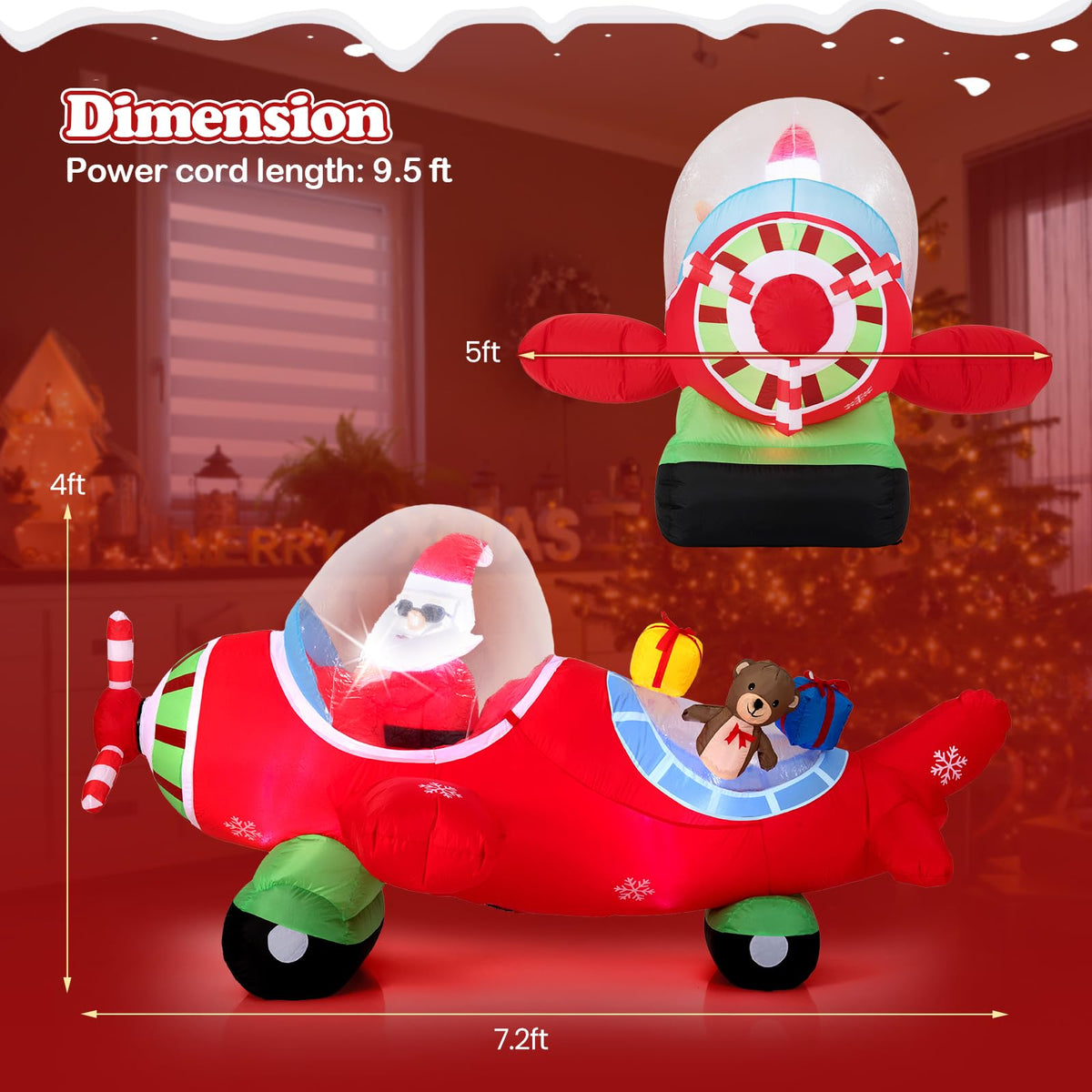 Lucktree 7.2 Ft Animated Inflatable Santa on Plane Pre-lit Blow up Yard Decoration