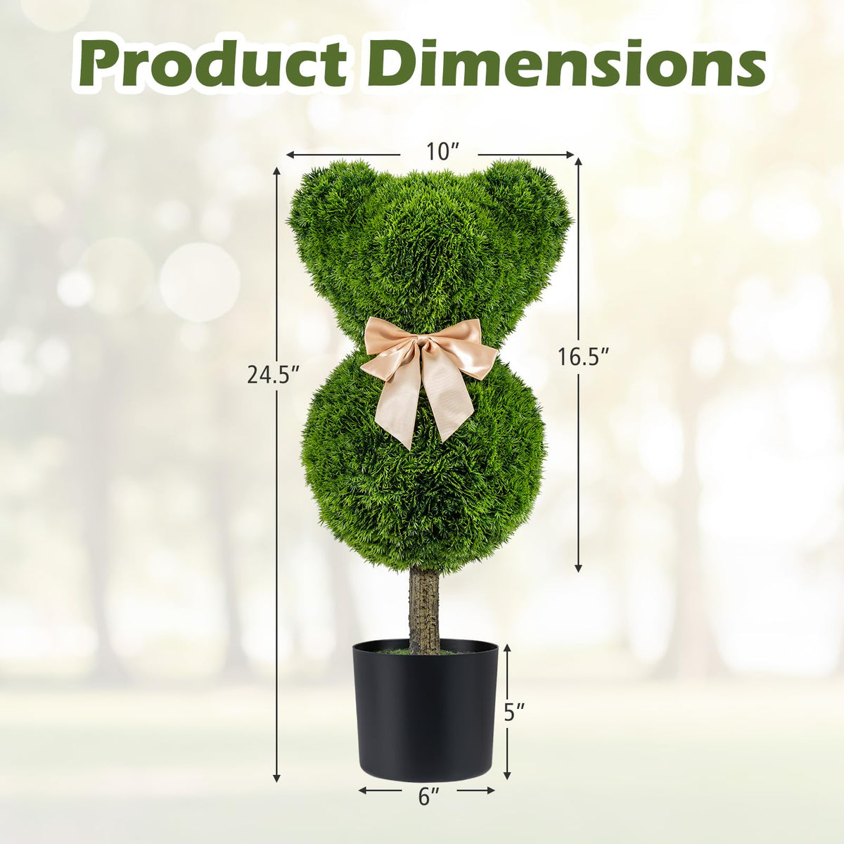 Lucktree 2 Pcs Bear Topiary Trees with Pots 24.5" Decorative Artificial Animal Shrubs