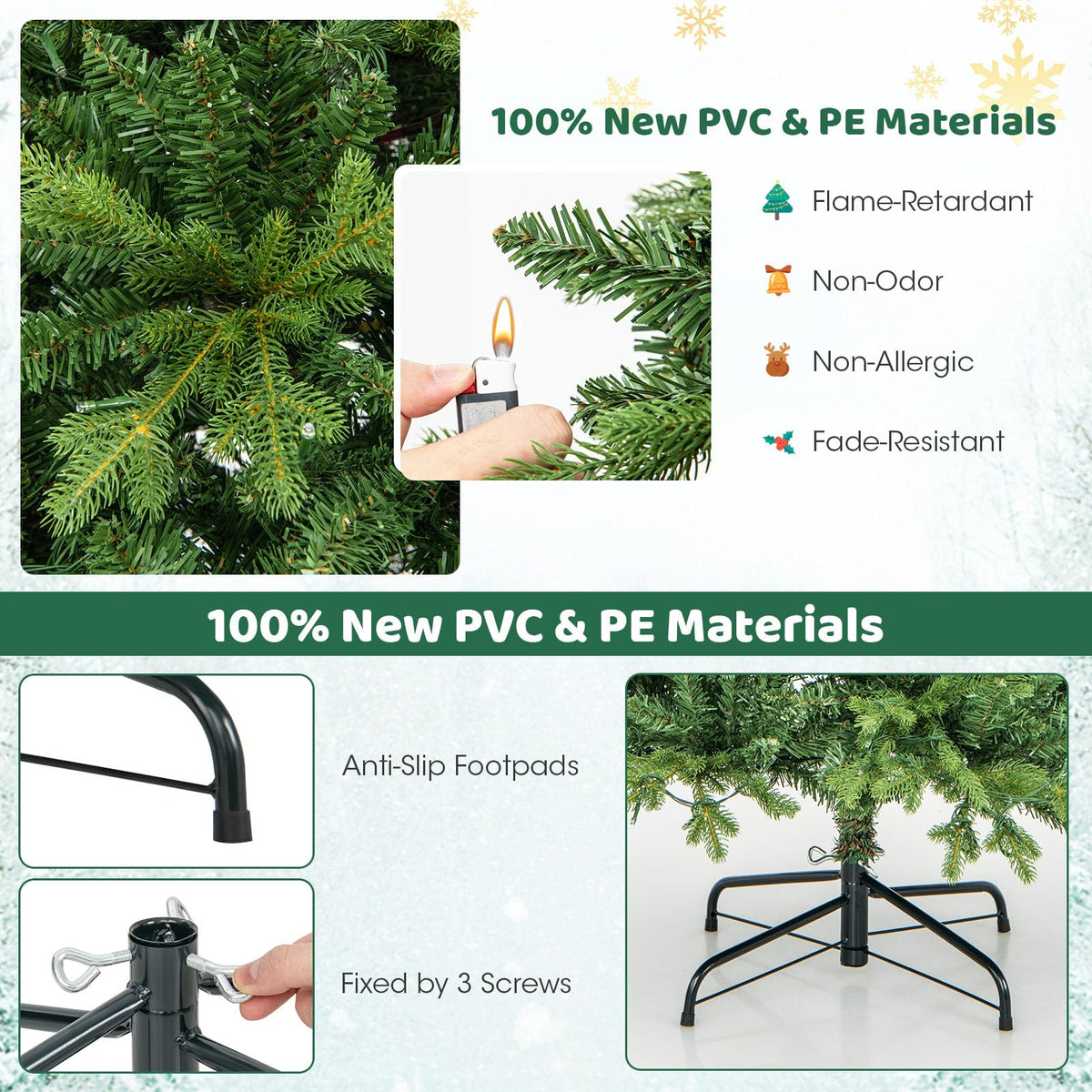 Lucktree Pre-Lit Artificial Christmas Tree, Hinged Xmas Tree with Warm-White & Multi-Color LED Lights