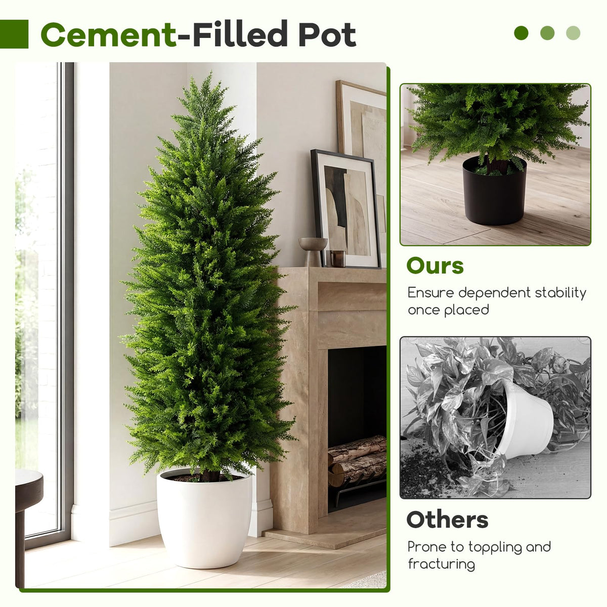 Lucktree 4 FT Artificial Faux Cedar Cypress Plants in Cement-Filled Pots Set of 2