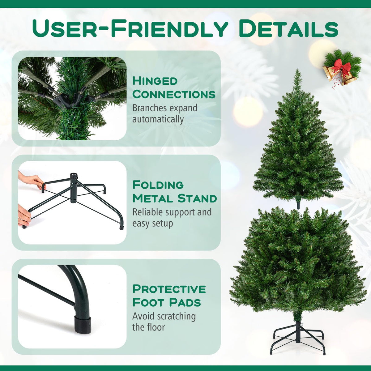 Lucktree Pre-Lit Artificial Christmas Tree with 7 Lighting Modes & Folding Metal Stand