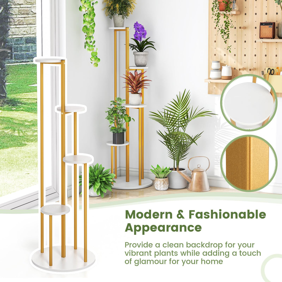 Lucktree 4 Tier Plant Stand Indoor, Tall Plant Shelf with Marble Texture for Multiple Potted Plants, Tiered Metal Plant Holder Flower Display Rack for Living Room Balcony Porch
