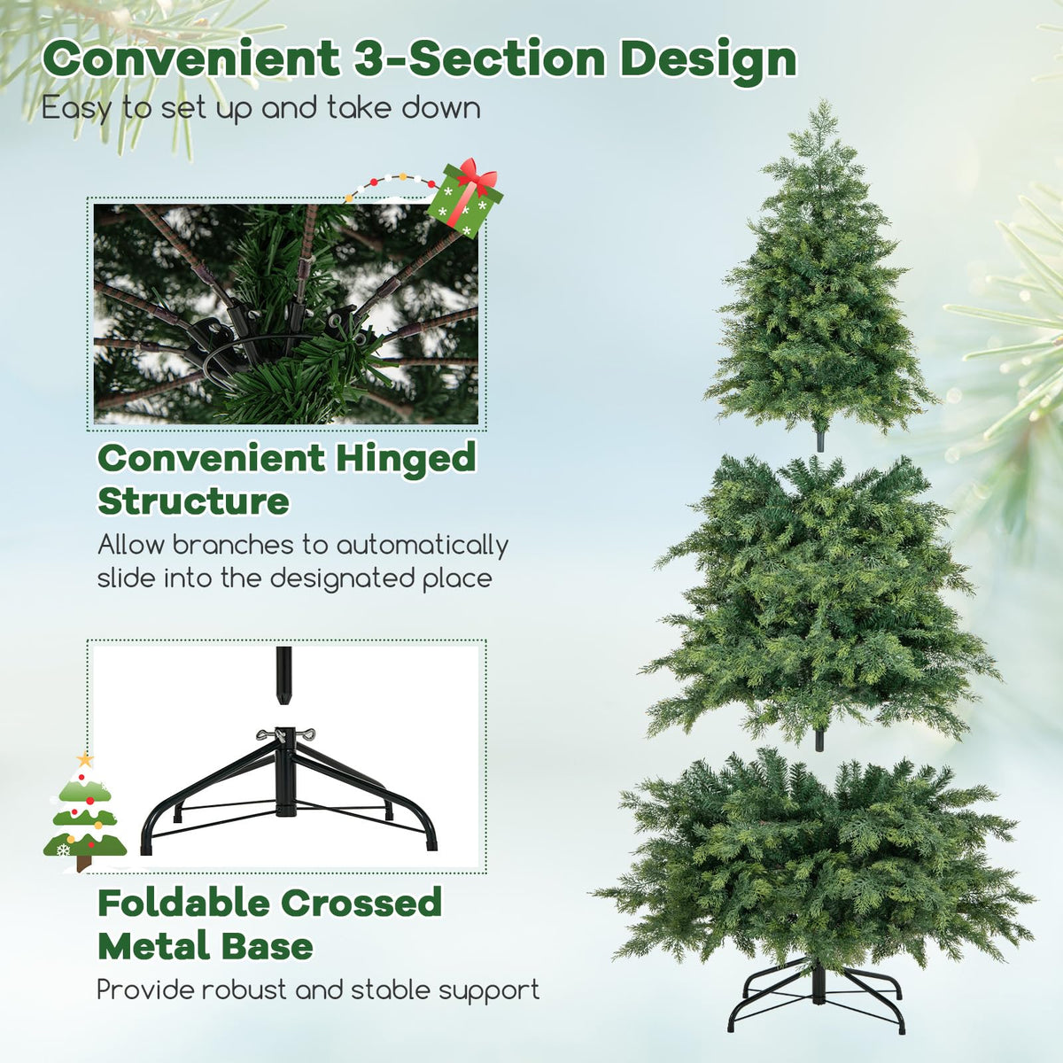 Lucktree 6ft Artificial Christmas Tree, Unlit Green Hinged Xmas Full Tree with 721 Lush Branch Tips