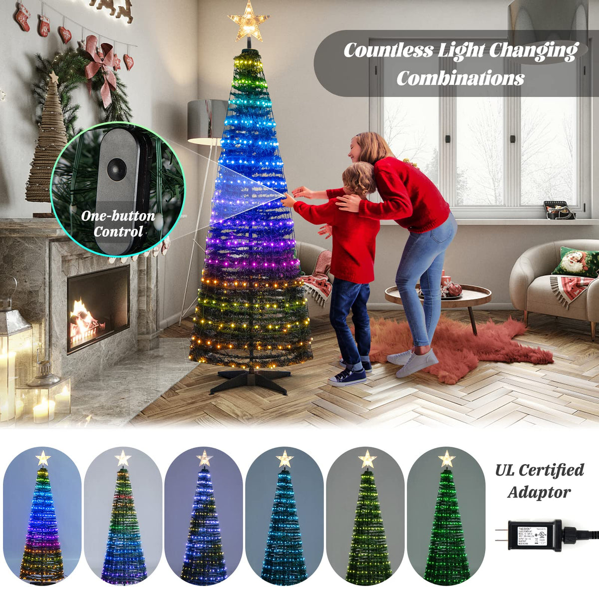 Lucktree 6 FT Pop Up Christmas Tree, Pre-Lit Collapsible Xmas Tree with 282 RGB LED Lights