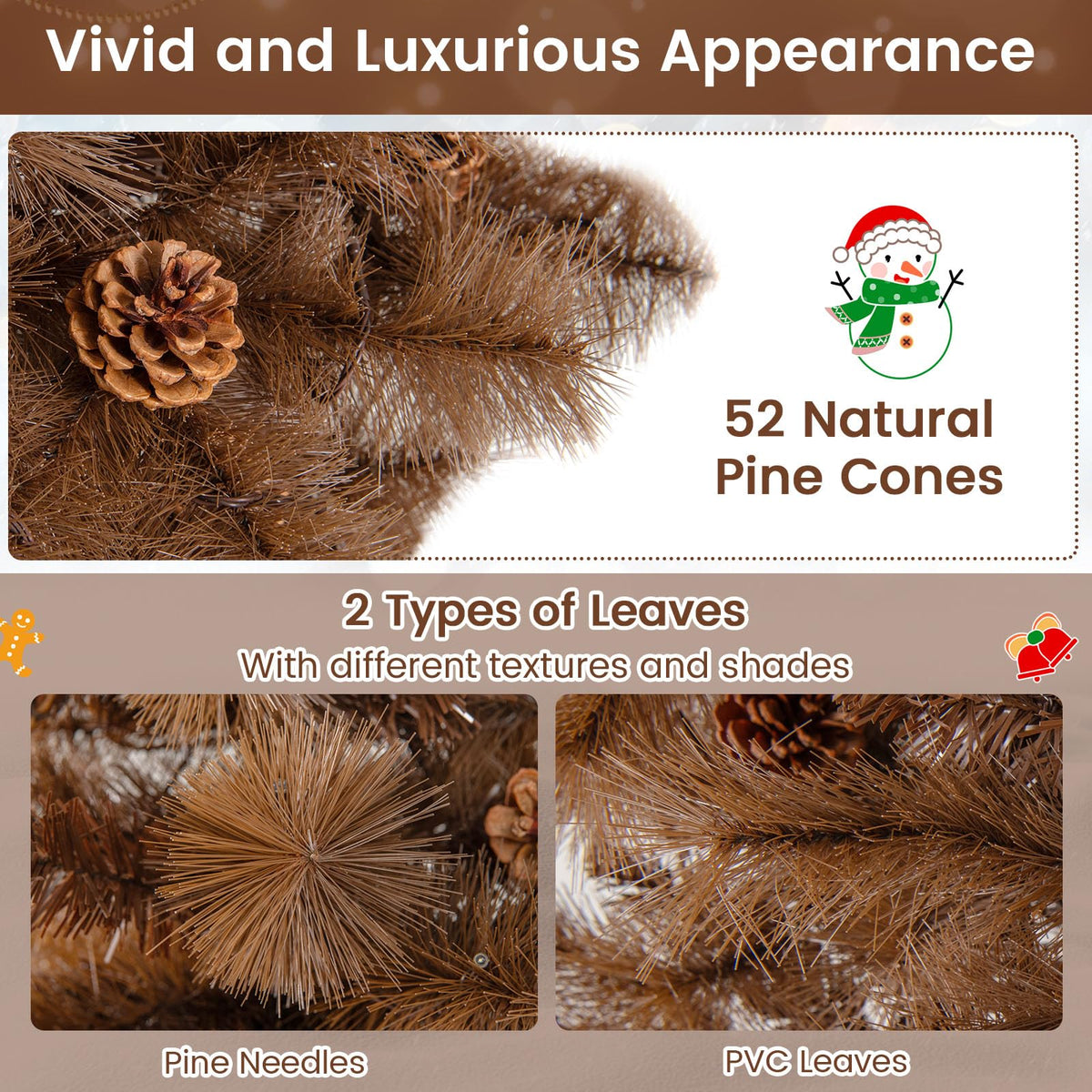Lucktree 6 FT Pre-Lit Chocolate-Color Xmas Tree with 493 Pine Needles & PVC Tips