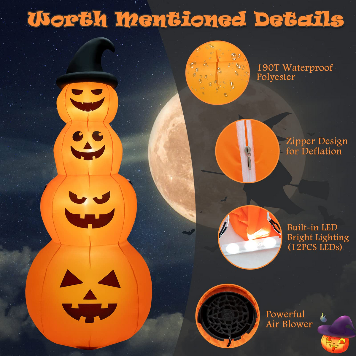 Lucktree 8 FT Halloween Inflatable Pumpkin, 4 Pumpkins Stack Halloween Decorations