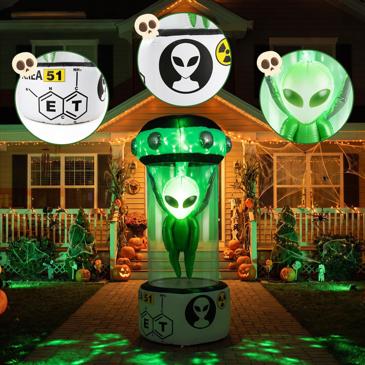 7.4 FT Halloween Lighted Inflatable Alien Decorations