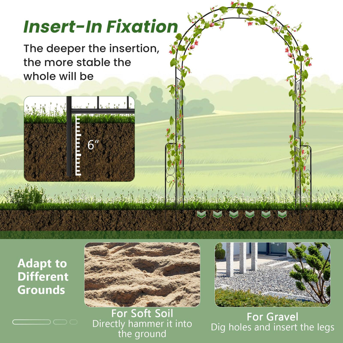 Lucktree Garden Arch Trellis - 7.9 ft Metal Arbor Pergola